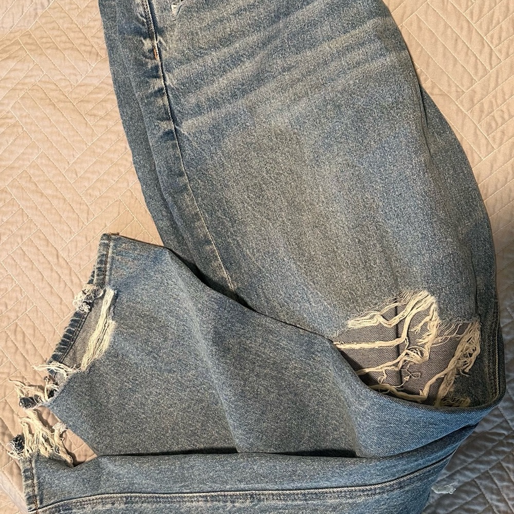 American Eagle Outfitters Blue High Rise Jeans with Distressed Details